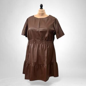 Nine. Eight New York Plus Size Short Sleeve Brown Faux Leather Dress NWT Size 3X